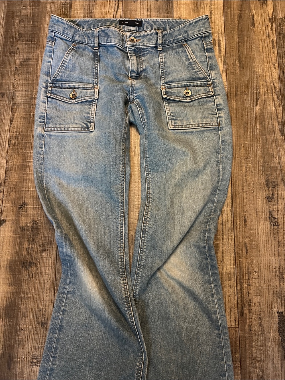 Banana Republic low rise vintage Light Blue Flare Jeans with Front Cargo Pockets
